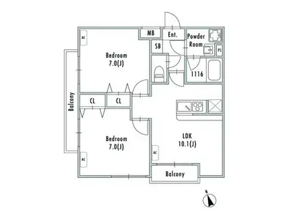 GRANPASEO船堀(2LDK/4階)の間取り写真