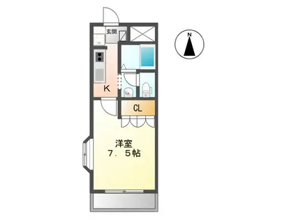 ドリームウィングB棟(1K/2階)の間取り写真