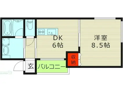 シャルマン中宮(1DK/2階)の間取り写真