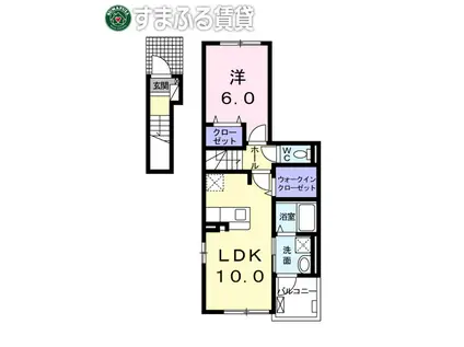 ＪＲ東海道本線 西岡崎駅 徒歩10分 3階建 築4年(1LDK/2階)の間取り写真