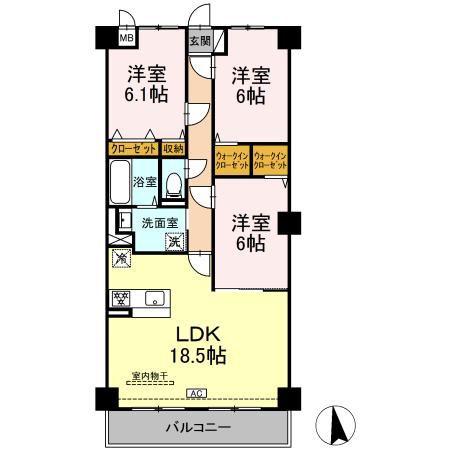 グランヴェールにしすな(3LDK/3階)の間取り写真
