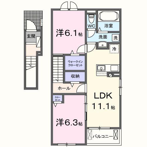 カーサ ファミーユ(2LDK/2階)の間取り写真