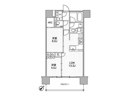 ディームス渋谷本町(2LDK/2階)の間取り写真