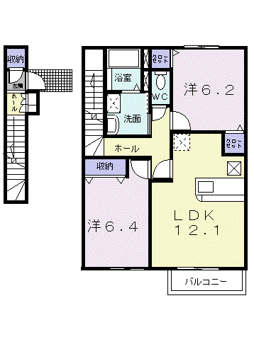 カーサイリーデ(2LDK/2階)の間取り写真