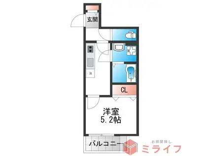 クレアール八戸ノ里(1K/3階)の間取り写真