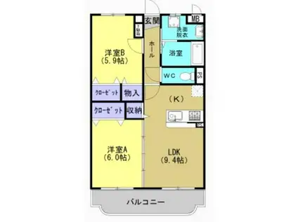 ユーミーSAUN(2LDK/1階)の間取り写真