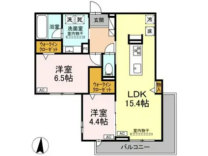 セレスティア檀溪通(2LDK/1階)の間取り写真