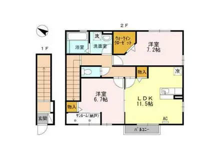 ブランズ開A・B棟(2LDK/2階)の間取り写真