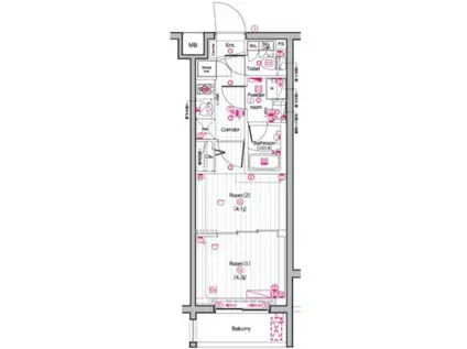 ザプレミアムキューブG東中野(1DK/4階)の間取り写真