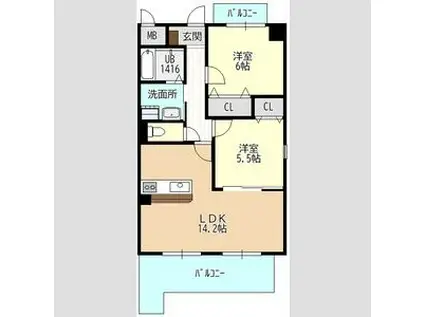 ヒルザコート(2LDK/5階)の間取り写真