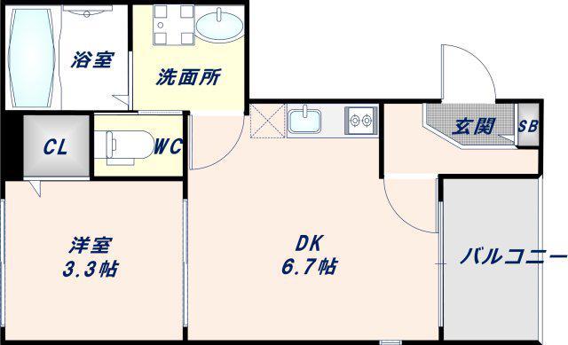 ハーモニーテラス小路東VI(1DK/1階)の間取り写真