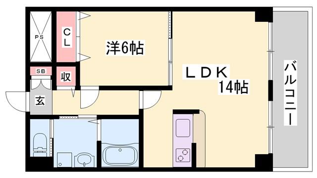 グランツ野里(1LDK/2階)の間取り写真
