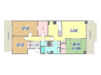 ラヴェール芦屋Ⅱ(3LDK/11階)の間取り写真