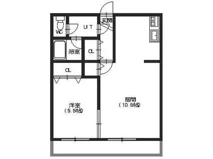 ラングレーコート石川(1LDK/4階)の間取り写真