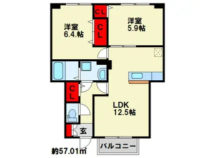 ヴィラ・サンライズA(2LDK/1階)の間取り写真