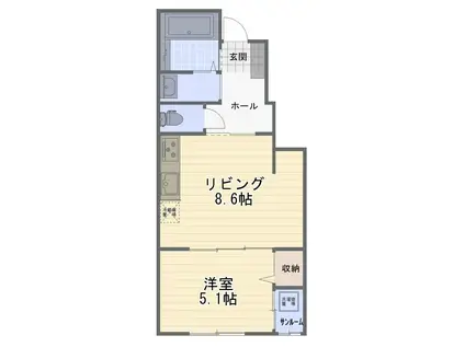 PLAIN I(1DK/1階)の間取り写真