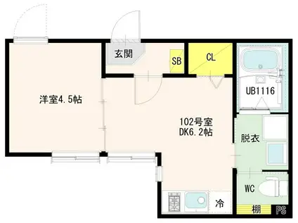 梅田六丁目8 DESIGNERS DIIRA(1DK/1階)の間取り写真