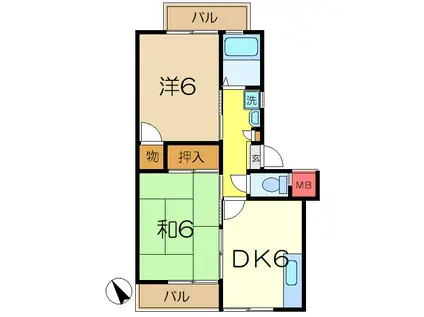 ウイングス港南5(2DK/2階)の間取り写真