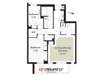 ピアース三宿(2LDK/4階)の間取り写真