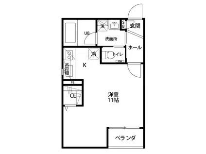 うらら学校町(ワンルーム/3階)の間取り写真
