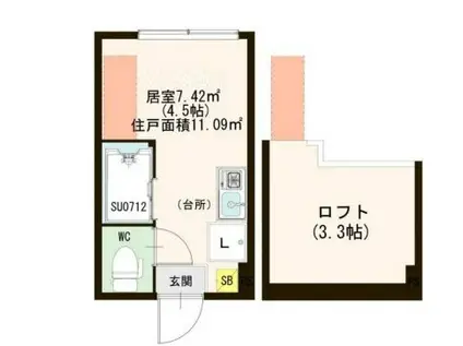 ハーモニーテラス四谷坂町(ワンルーム/1階)の間取り写真