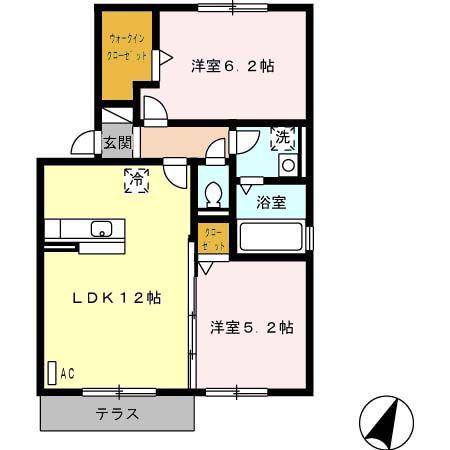 カーサフェリーチェB棟(2LDK/1階)の間取り写真