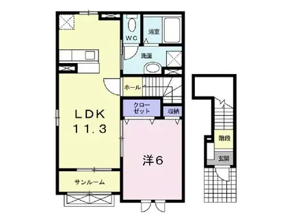 ラ・メールB(1LDK/2階)の間取り写真