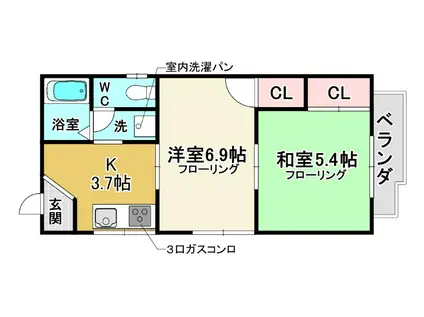 コスモハイツイシバシ(2DK/2階)の間取り写真