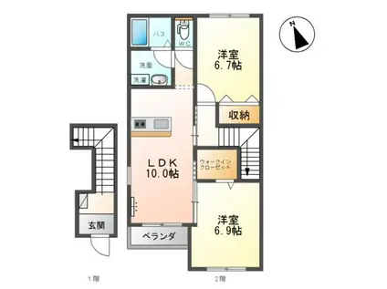 ヴァン ヴェール(2LDK/2階)の間取り写真