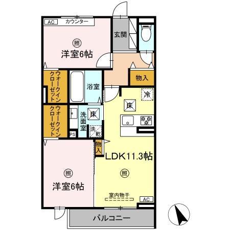 リアン朝霧(2LDK/3階)の間取り写真