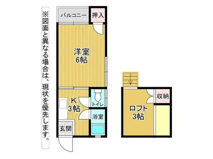タウンハイツ守恒(1K/2階)の間取り写真
