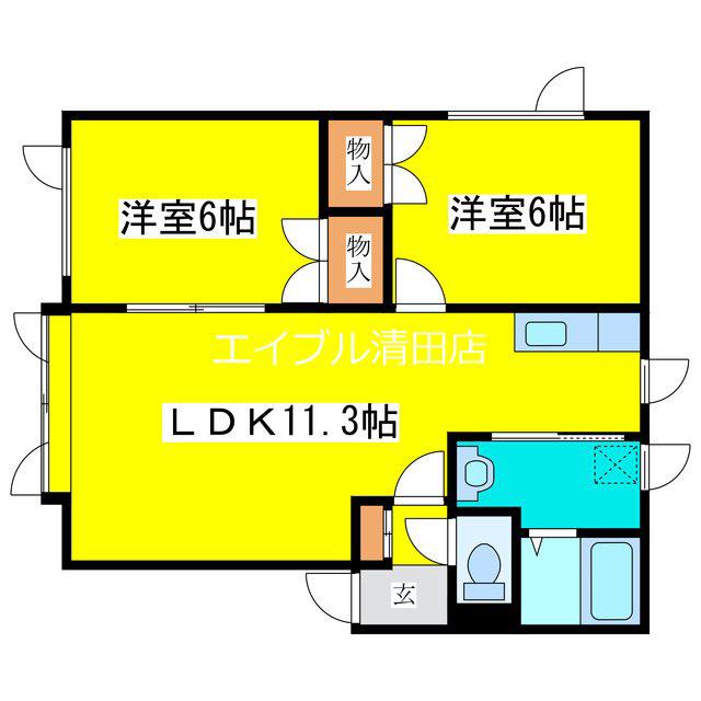 SUNBRIGHT清田(2LDK/2階)の間取り写真