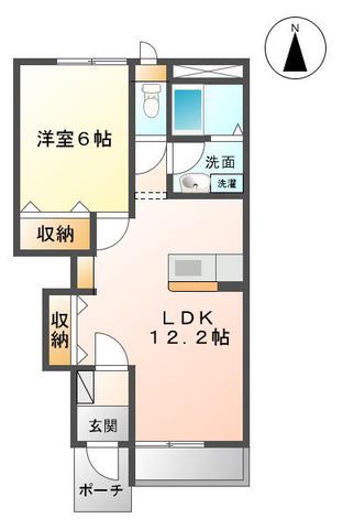 グランベル美田園(1LDK/1階)の間取り写真