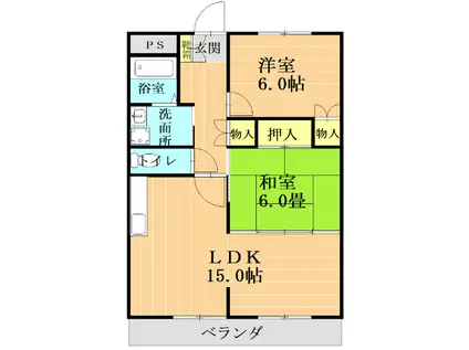 レジデンス・ヒル(2LDK/1階)の間取り写真