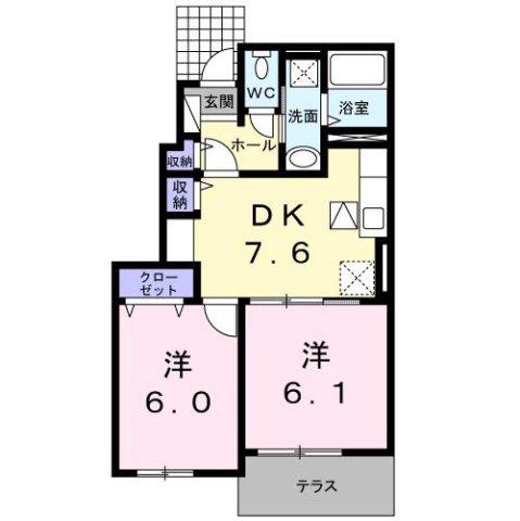 グランツ絆B(2DK/1階)の間取り写真