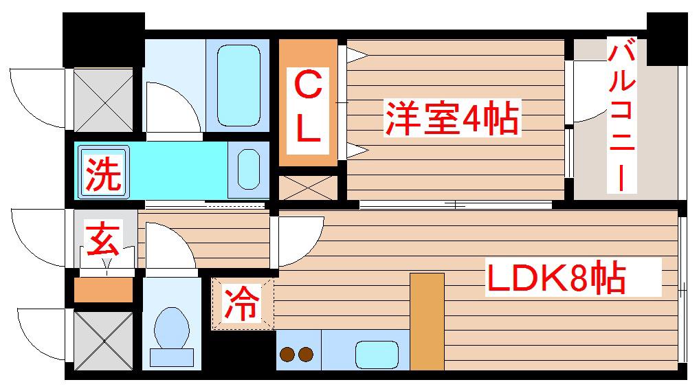 ソフィア宮城野(1DK/3階)の間取り写真
