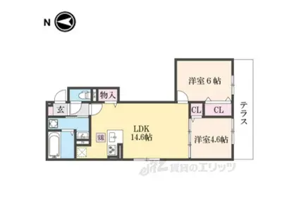 GRAAM北浜(2LDK/1階)の間取り写真