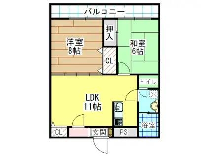 白萩光和ビル(2LDK/3階)の間取り写真