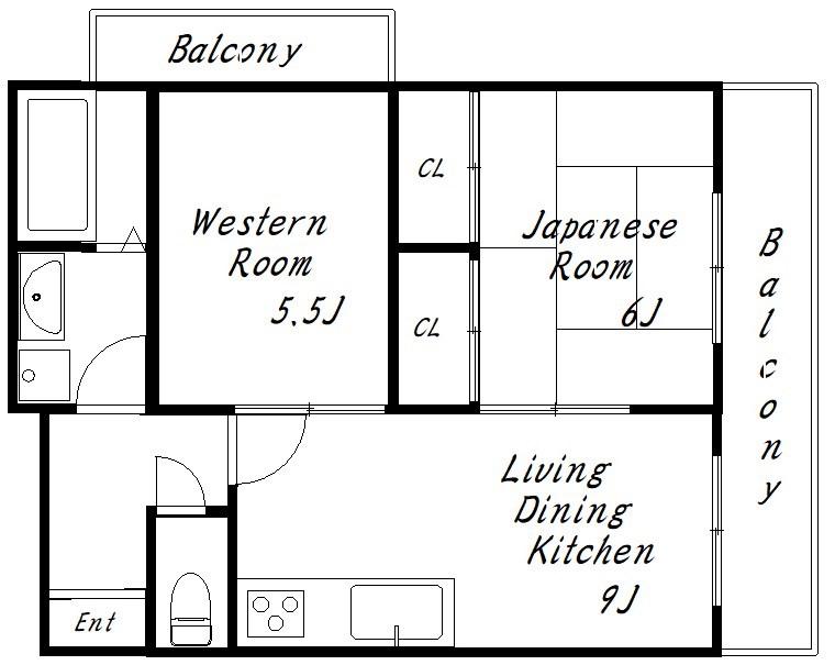 メゾンドソレイユ物部(2LDK/4階)の間取り写真