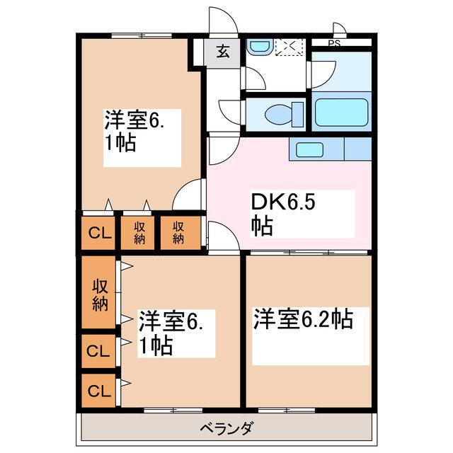 シルクスクエアII(3DK/2階)の間取り写真