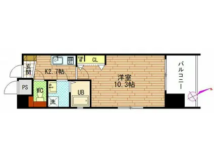 グラビスコート十日市(1K/12階)の間取り写真