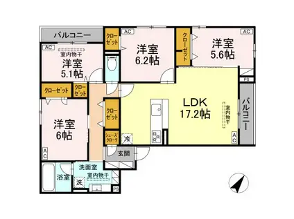 アセット-コート中町(4LDK/3階)の間取り写真