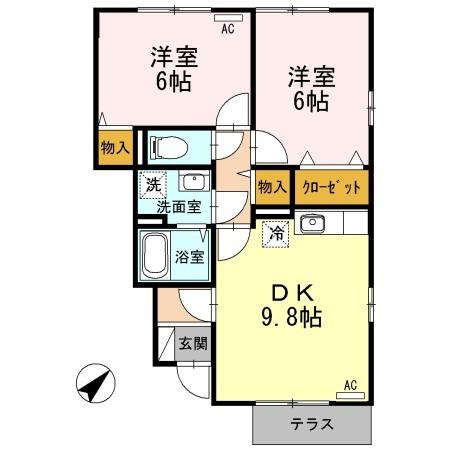 フルハウスC棟(2DK/1階)の間取り写真