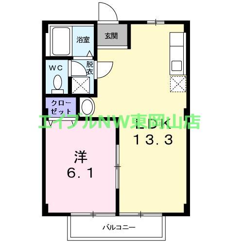 エバグリーンB(1LDK/2階)の間取り写真