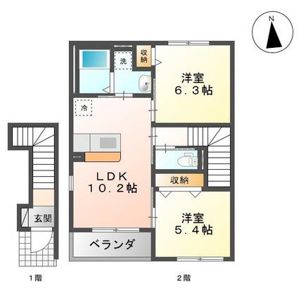 HARMONY幸(2LDK/2階)の間取り写真