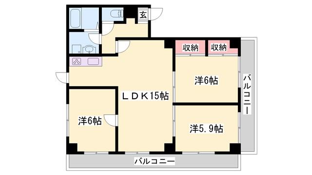 コーポ茶屋(3LDK/3階)の間取り写真
