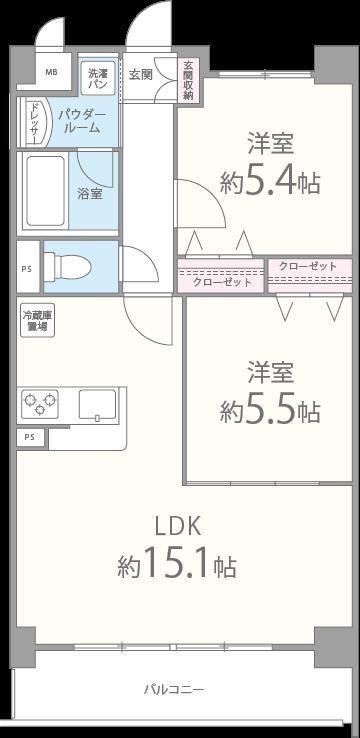 ラディスター(2LDK/5階)の間取り写真