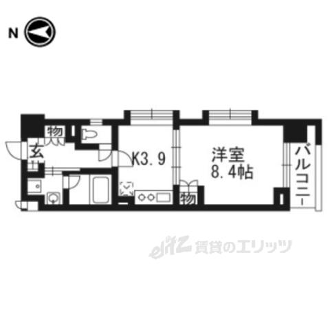 ベラジオ五条堀川(1DK/11階)の間取り写真