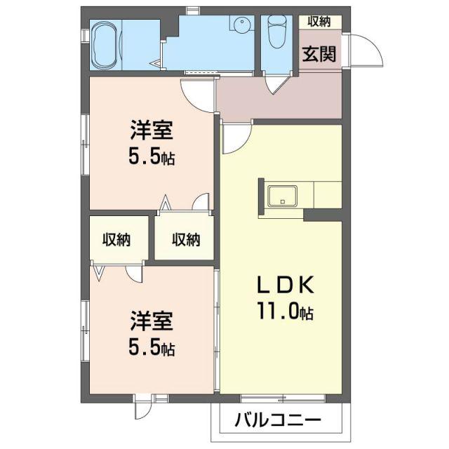 ワイズB(2LDK/2階)の間取り写真