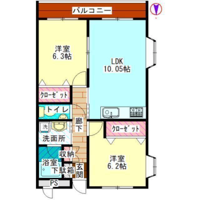 古径ガーデン(2LDK/2階)の間取り写真